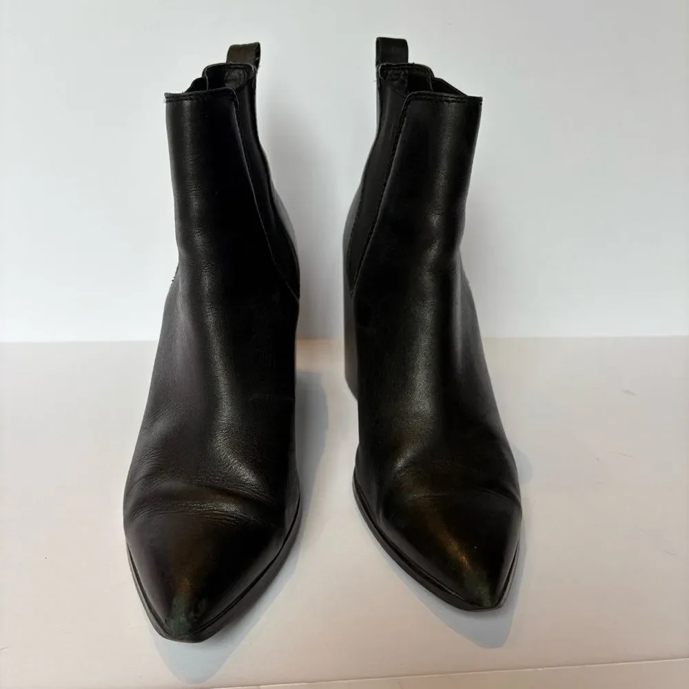 Steve Madden Women's Elegant Black Leather Ankle Boots Block Heel size 9M